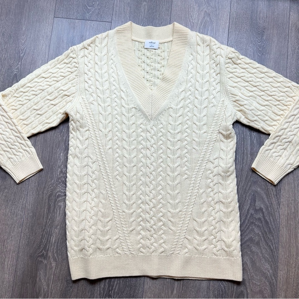 Aritzia Wilfred Devry Sweater Ribbed Cable Knit Chunky Merino Wool Yellow - Picture 3 of 11